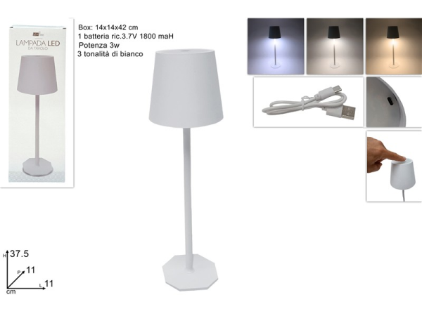 LAMPADA DA TAVOLO LED Cm.37 TOUCH RIC.BIANCA