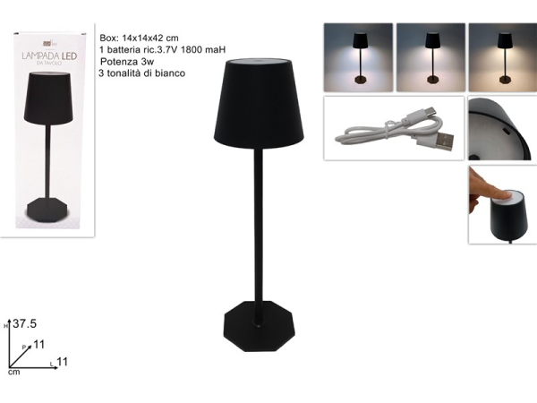 LAMPADA DA TAVOLO LED Cm.37 TOUCH RIC.NERA