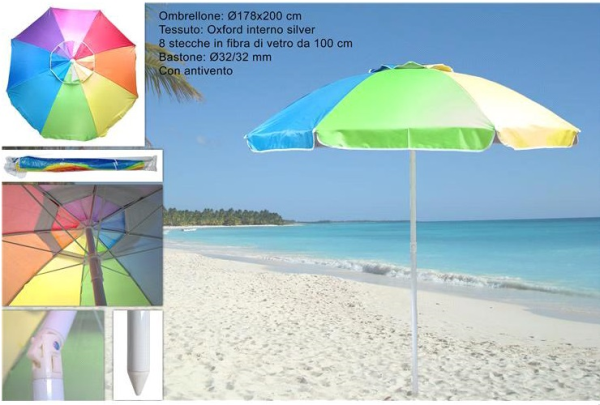 OMBRELLONE 200cm D32/32 MULTIC INTERNO SILVER — immagine 1