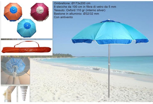 OMBRELLONE 100/8 32/32 FIBRE V. ALLUMINIO — immagine 1