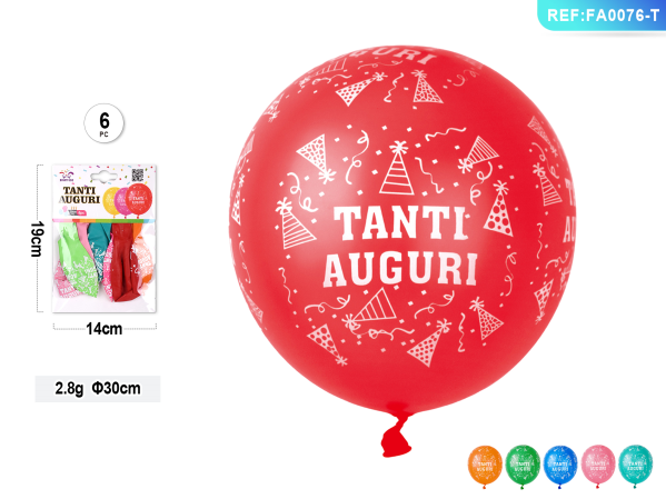 BUSTA PALLONCINI TANTI AUGURI 30CM 6PC