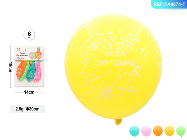 BUSTA PALLONCINI BUON COMPLEANNO 30CM 6PC — immagine 1