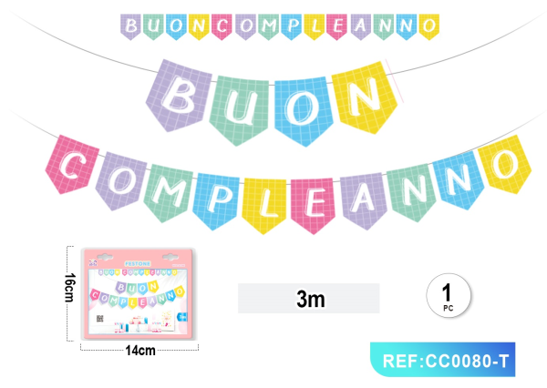FESTONE DECORATIVA BUON COMPLEANNO 3M 14PC — immagine 1