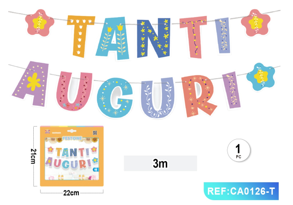 FESTONE TANTI AUGURI COLORATO 14PC — immagine 1