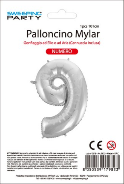 MYLAR PALLONCINO CM.101 N. 9 COL. ARGENTO