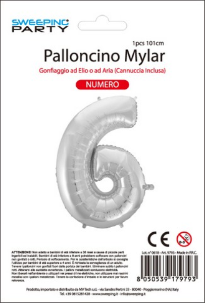 MYLAR PALLONCINO CM.101 N. 6 COL. ARGENTO