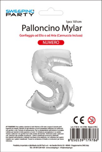 MYLAR PALLONCINO CM.101 N. 5 COL. ARGENTO