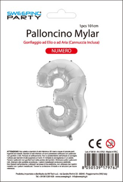 MYLAR PALLONCINO CM.101 N. 3 COL. ARGENTO