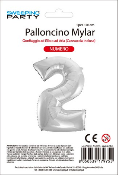 MYLAR PALLONCINO CM.101 N. 2 COL. ARGENTO
