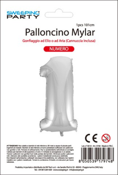 MYLAR PALLONCINO CM.101 N. 1 COL. ARGENTO
