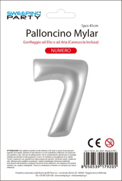 MYLAR PALLONCINO CM. 41 N. 7 COL. ARGENTO