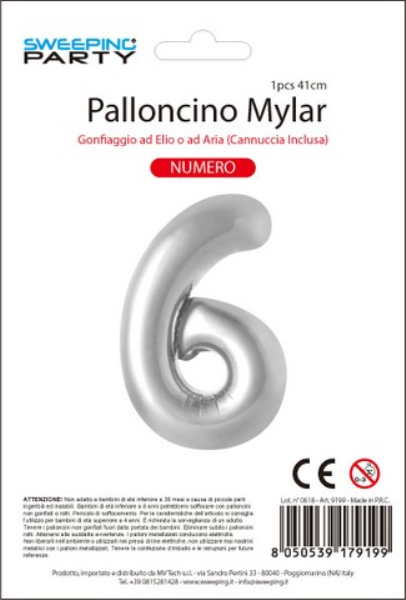 MYLAR PALLONCINO CM. 41 N. 6 COL. ARGENTO
