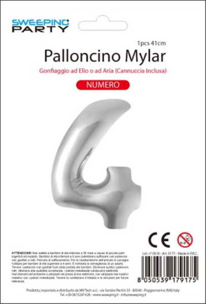 MYLAR PALLONCINO CM. 41 N. 4 COL. ARGENTO