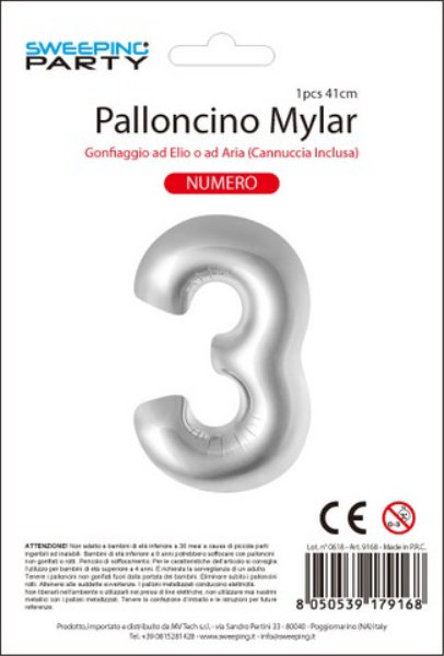MYLAR PALLONCINO CM. 41 N. 3 COL. ARGENTO