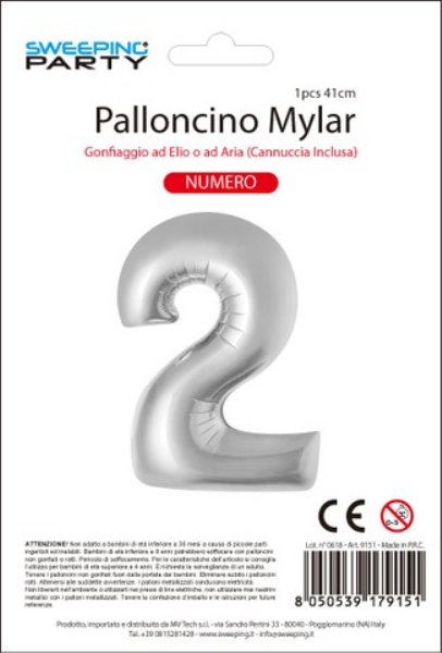MYLAR PALLONCINO CM. 41 N. 2 COL. ARGENTO
