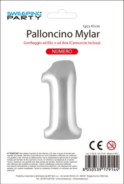 MYLAR PALLONCINO CM. 41 N. 1 COL. ARGENTO