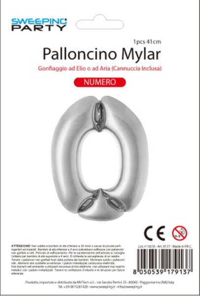 MYLAR PALLONCINO CM. 41 N. 0 COL. ARGENTO