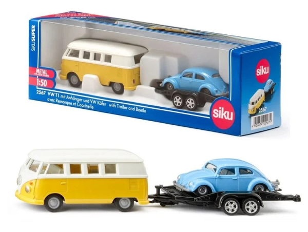 Siku 2567 VW T1 C/TRAILER AND BEETLE — immagine 1