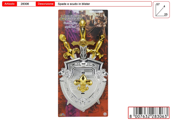 SET SCUDO E SPADE METALLIZZATO BLISTER — immagine 1