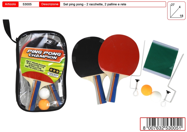 RACCHETTE PING PONG SET CON RETE — immagine 1