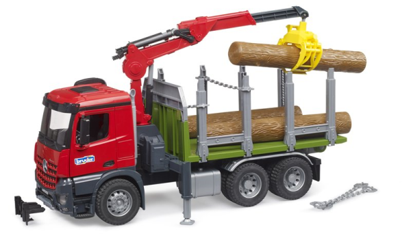 BRUDER MB Arocs camion trasporto 3 tronchi con gru — immagine 1