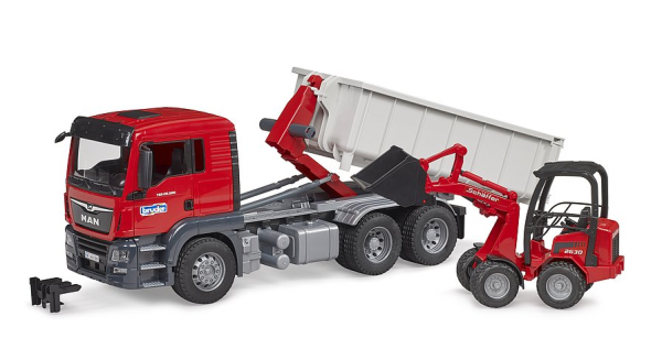 BRUDER MAN TGS camion container ribaltabile con Schaeffer