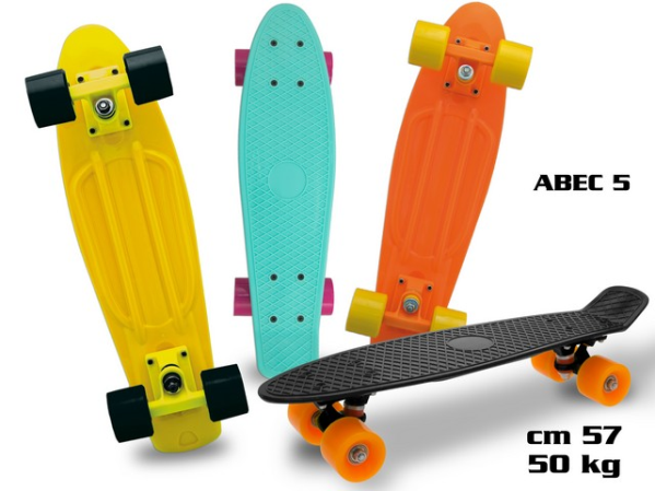 SKATEBOARD COL FLUO ABEC-5 50KG 57CM RUOTE PV — immagine 1