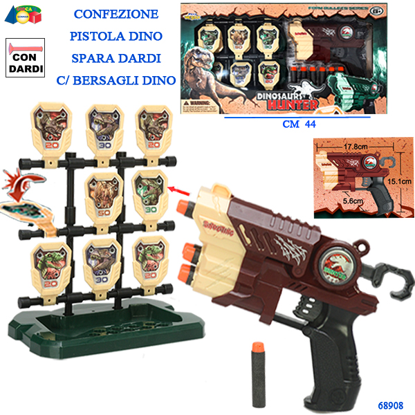 PISTOLA SET DINO SPARA DARDI più BERSAGLI — immagine 1
