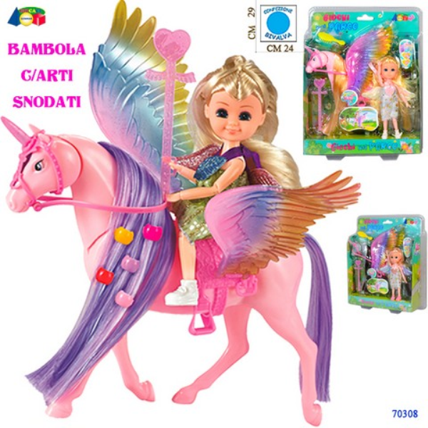 BAMBOLINA CON UNICORNO ALATO BIVALVA