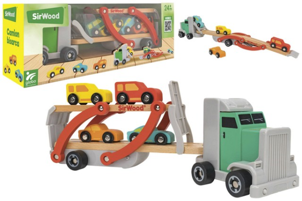 CAMION BISARCA IN LEGNO/PLASTICA C/4 AUTO — immagine 1