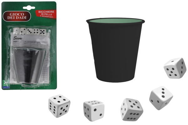 BICCHIERE GIOCO DADI 5PZ PELLE — immagine 1