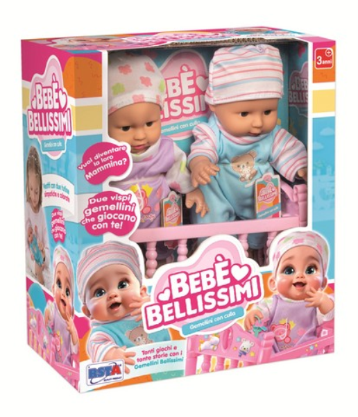 BAMBOLA BEBE BELLISSIMI GEMELLI 20 CM CON LETTO — immagine 1