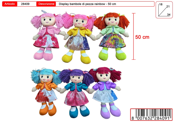 BAMBOLA PEZZA 50cm PACIOCCHINE RAINBOW — immagine 1