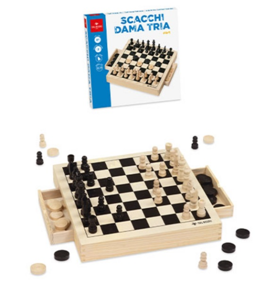 SCACCHI DAMA TRIA LEGNO CM. 30