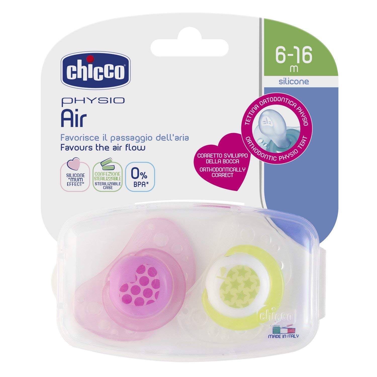 SUCCHIETTO AIR ROSA SIL 6-12M 2PCS